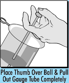 Place Thumb Over Ball & Pull Out Gauge Tube Completely